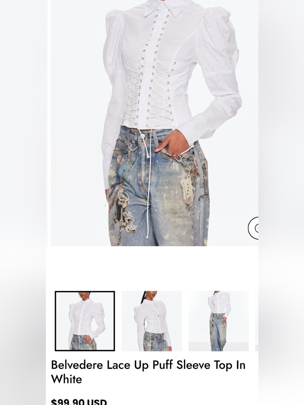 Innovare Denim White Lace-Up Long Sleeved Corset Shirt